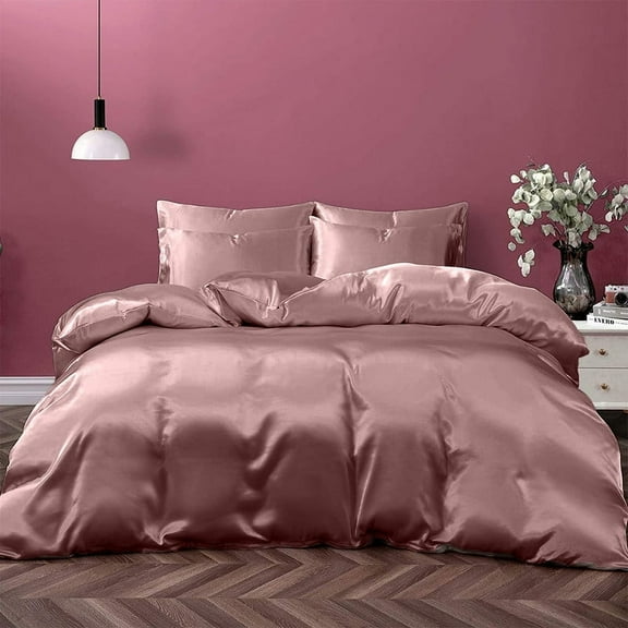 Cloud Fino Silk Satin Sheet Set| 100% Pure Silk Satin Sheet Set 7pc Silk Fitted Sheet 15" Deep Pocket, Silk Flat Sheet, Silk Duvet Cover & Pillowcases Set !!(Queen Dusty Rose)