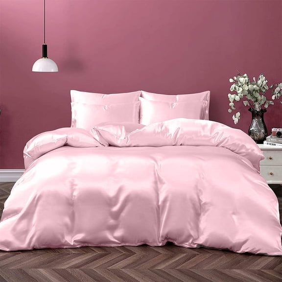 Cloud Fino Silk Satin Sheet Set| 100% Pure Silk Satin Sheet Set 7pc Silk Fitted Sheet 15" Deep Pocket, Silk Flat Sheet, Silk Duvet Cover & Pillowcases Set !!(Queen Rose Pink)