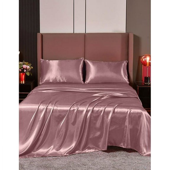 Cloud Fino Silk Satin Sheet Set- 6 Piece Sheet Set- Twin XL Size Sheet Set- Rich Quality 20" Deep Pocket Sheets- Luxury Hotel Bed Sheets- Dusty Rose