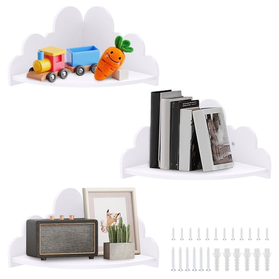 Cloud Floating Corner Shelves Set of 3 Cute White Cloud Wall Display Shelves Kids' Room Decoration Organize Toy Book Ornament