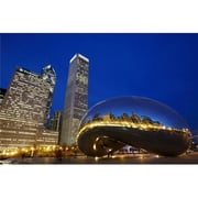 Cloud Gate The Bean Sculpture In Front of Skyscrapers At Night, Chicago,Illinois,USA Poster Print, 34 x 22 - Large