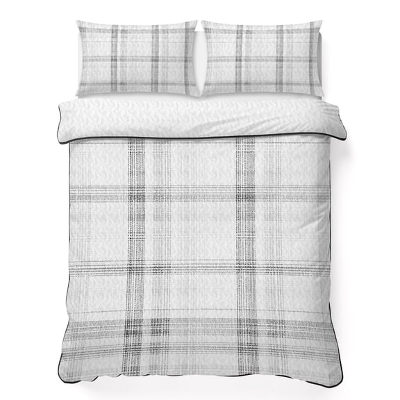Cloud Gray California King Quilt Bedding Set, Pale Silver Grid Checkered Farmhouse Modern Classic Lightweight Comforter with 2 Pillow Shams Bedroom Bedspread Set Home Decor for All Seasons