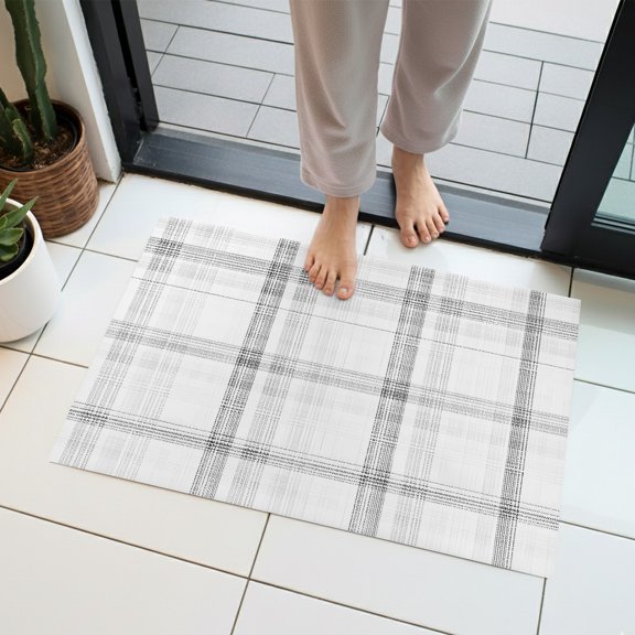 Cloud Gray Indoor Door Mat 16x24 Inch Pale Silver Grid Checkered Farmhouse Modern Classic Front Door Mat Non Slip Washable Entryway Rug Low Profile Dirt Trapper Doormat for Bathroom Kitchen Bedroom