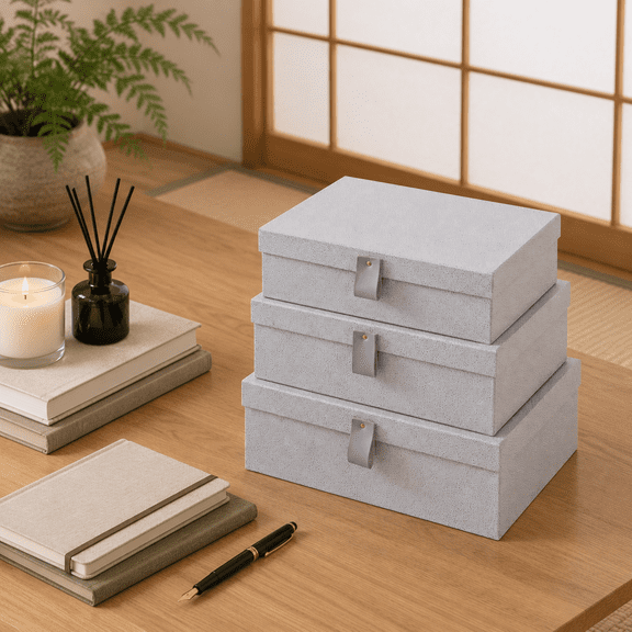 Cloud Gray Set of 3 Nested Cardboard Decorative Storage Boxes