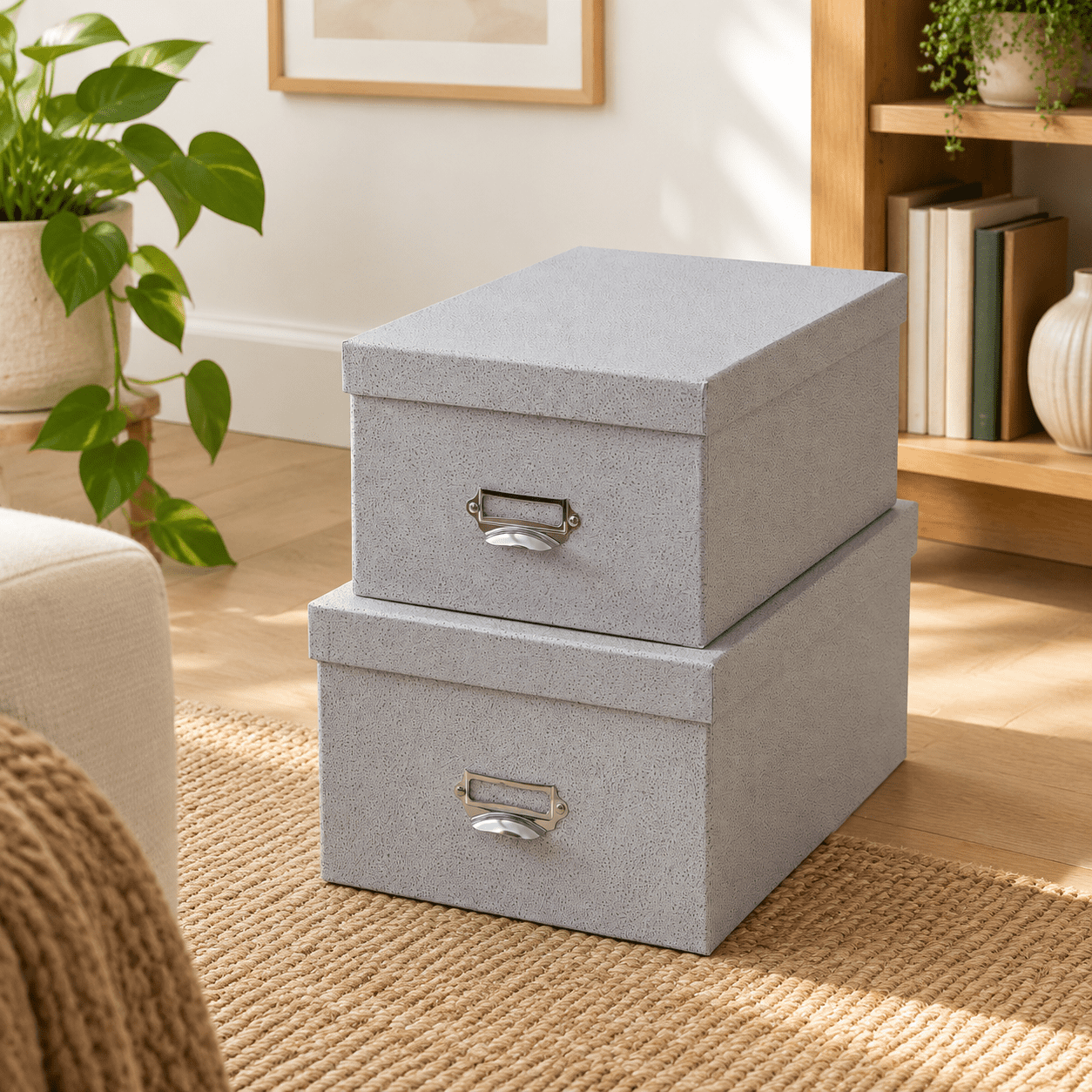Stackable Storage B Cloud Gray Stacking Storage Boxes With Label Holders Set Of 2 - Walmart.com
