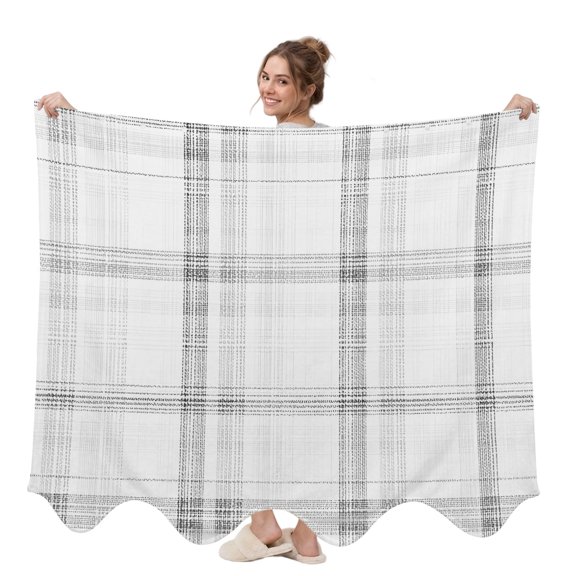 Cloud Gray Wearable Blanket, Pale Silver Grid Checkered Farmhouse Modern Classic Plush Thick Cozy Flannel Oversized Adult Throw Body Wearable Blankets with Pocket Gifts for Women Men 58x64in