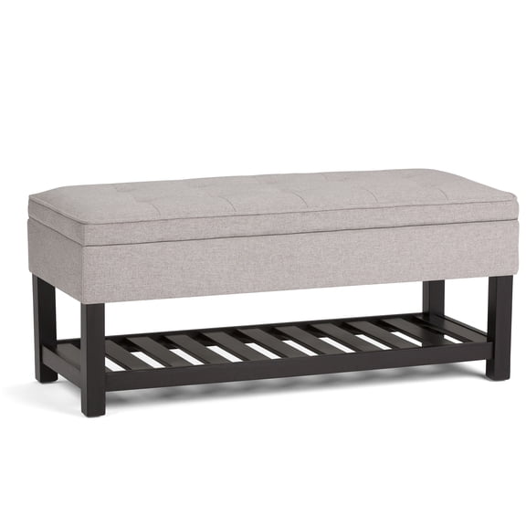 Cloud Grey Fabric Storage Ottoman Bench with Lift Top and Tufted Design