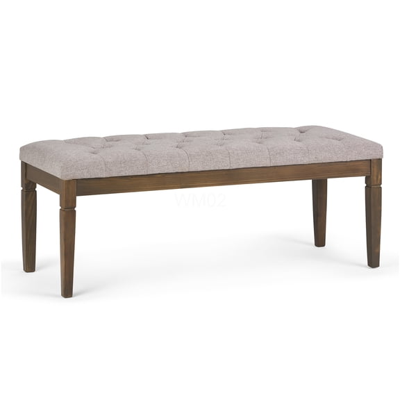 Cloud Grey Tufted Ottoman Bench with Carved Legs, Upholstered Storage Footstool for Living Room