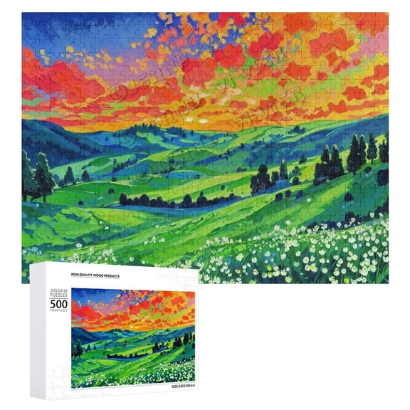 Cloud Hill Tree 500 Piece Jigsaw Puzzle for Adults,Vintage Natural Oil Painting Picture, Beautiful Scenery Home Decor Green Artwork for Bedroom Kitchen Office Home Wall Decor 21.7"x16.1"