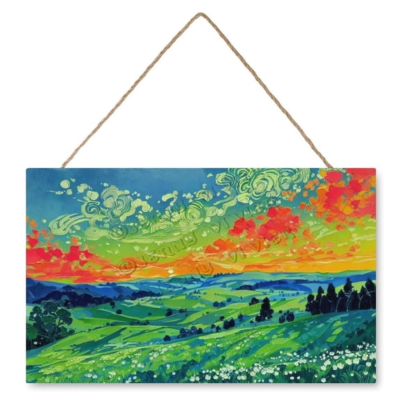 Cloud Hill Tree Hanging Wood Sign Home Decorative, Printed Wood Wall Art Sign, Nature Wall Decor, Housewarming Gift 10x16 IN