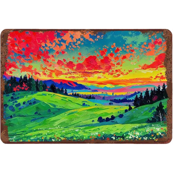 Cloud Hill Tree Natural Landscape Retro Aluminum Sign 12x8 in Metal Tin Sign Nature Wall Decor Boho Kitchen Decor for Cafes Club Pub Wall Sign Gifts