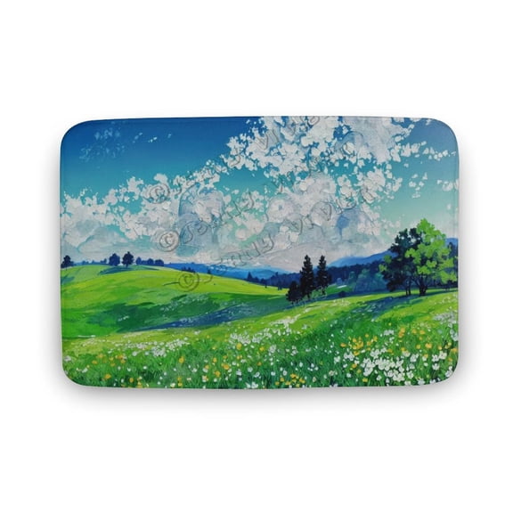 Cloud Hill Tree Print Bath Rug, Coral Velvet, 16"x24",Non Slip Bath Mat,Water Absorbent,Soft, Machine Washable Dry Bathroom Rug