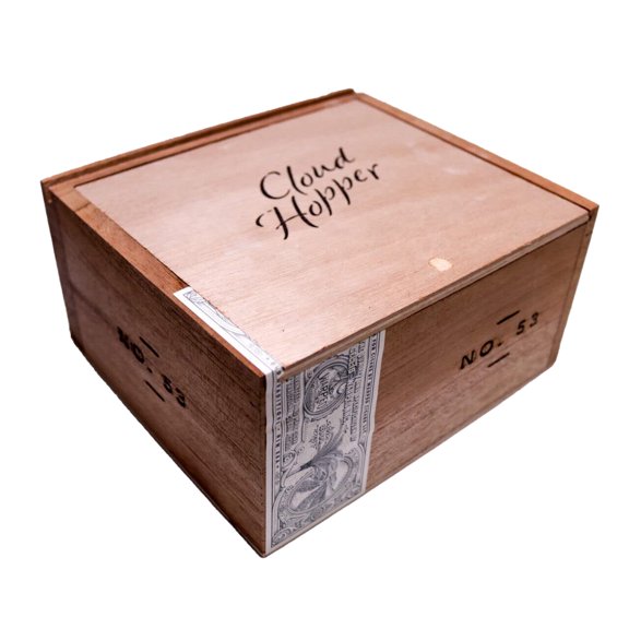 Cloud Hopper No. 53 Empty Wood Cigar Box 7.25" x 6.5" x 3.75"