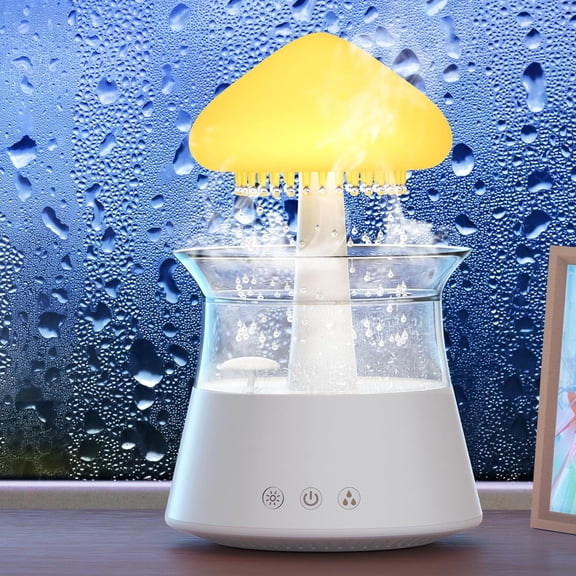 Cloud Humidifier Rain Water Drip Diffuser Humidifier with Remote Waterfall Lamp Mushroom Humidifier Rain Sounds White Noise Humidifier Air Humidifiers for Bedroom Desk