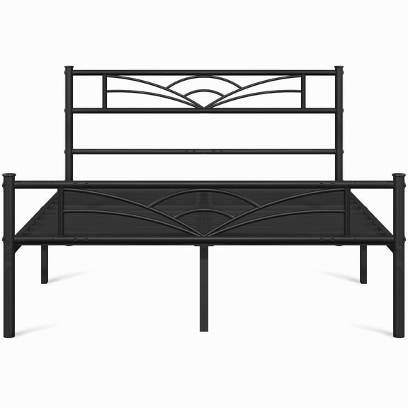 Cloud Inspired Full Size Metal Bed Frame, Heavy Duty Platform Base with 24 Steel Slats, No Need Box Spring, 12.6" Underbed Clearance, Black