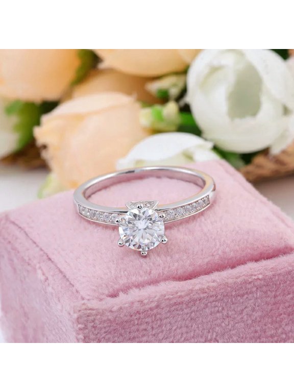 1.2 Ct Round Cut Solitaire Lab-Created Simulated Diamond Ring 14K White Gold Plated Channel Set Accent Ring for Women