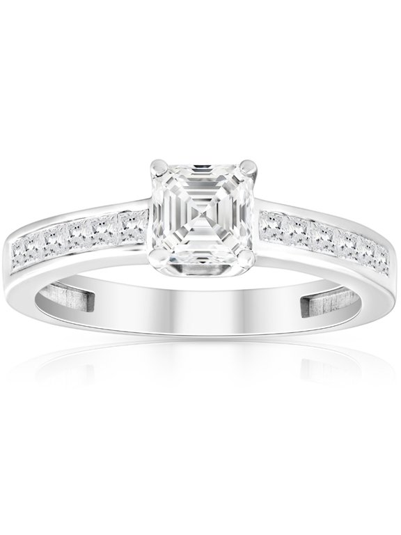 1.4 Ct Asscher Cut Lab-Created Simulated Diamond Wedding Ring 14K White Gold Plated, Past Present Future Style Jewelry Set