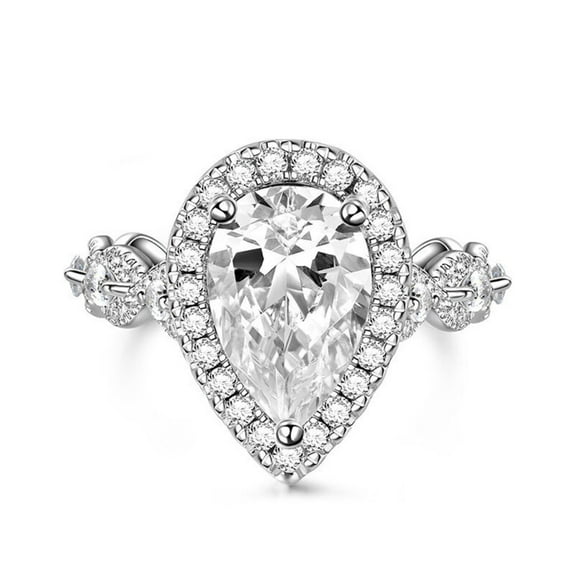 Cloud Jewel 1.5 Ct Pear Cut Lab Created Diamond Halo Wedding Ring - Stylish 14K White Gold Over Ring - Elegant Engagement Ring for Women's - Gift for Anniversaries & Proposals - Ring for Women