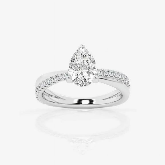 Cloud Jewel 1.6 Ct Diamond Criss Cross Engagement Ring for Women - Pear Cut Lab Created Diamond Ring - Elegant 14K White Gold Plated Design - Perfect Gift for Engagement, Birthday, or Anniversary