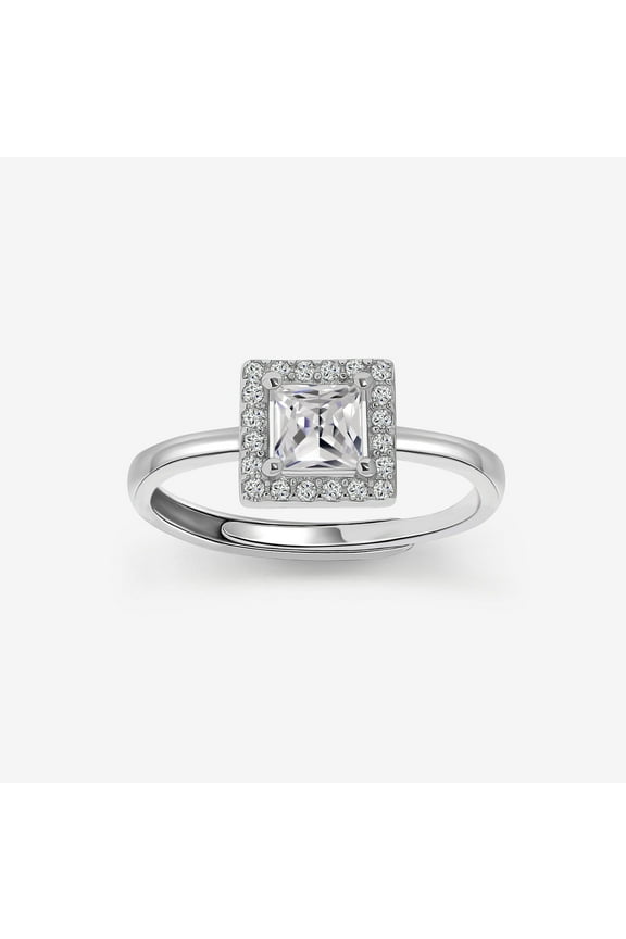 1.6 Ct Princess Cut Moissanite Anniversary Ring - 14K White Gold Plated - Engagement Wedding Moissanite Ring for Her - Halo Anniversary Gift Wife - Split Shank Bridal Moissanite Jewelry