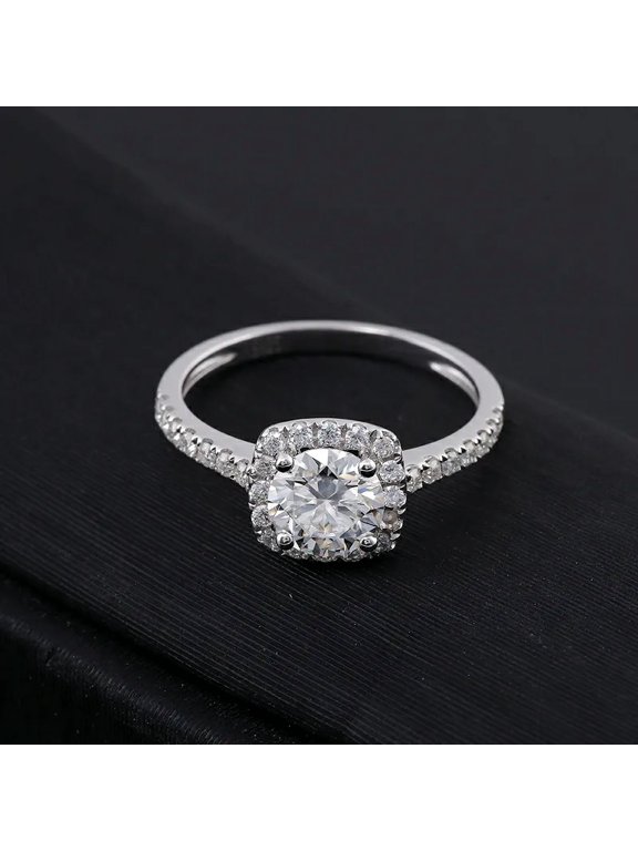 1.6 Ct Round Cut Lab-Created Simulated Diamond Halo Ring, 14K White Gold Plated Engagement Ring for Women, Wedding or Anniversary Gift