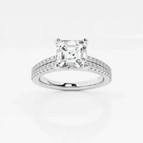 Cloud Jewel 1.7Ct Asscher Cut Lab Created Diamond Engagement Ring - 14K White Gold Plated Pave Set Design Ring - Perfect for Women’s Bridal Jewelry and Everyday Wear Gifts - Birthday Gift