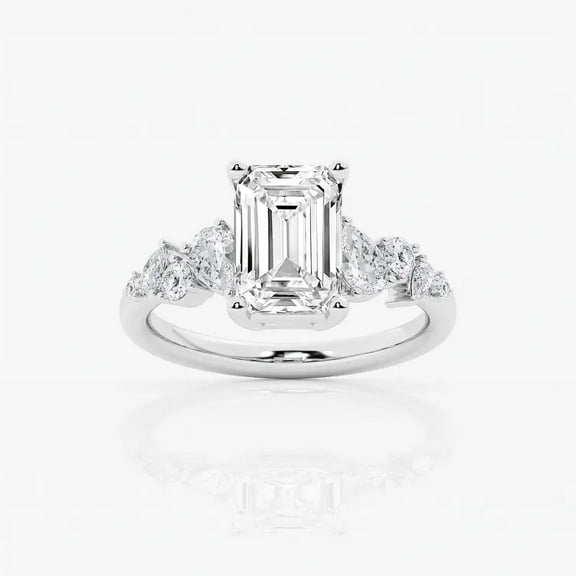 Cloud Jewel 1.9 Ct Emerald Cut Diamond Solitaire Ring for Women - Lab-Created Simulated Diamond Ring in 14K White Gold Plated - Engagement Wedding Proposal Ring - Perfect Gift for Any Celebration