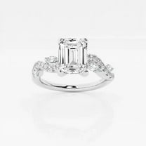 Cloud Jewel 1.9 Ct Emerald Cut Lab-Created Simulated Diamond Ring - Engagement Wedding Wave Shank Leafy Design Ring - 14K White Gold Over - Perfect for Celebrating Love and Meaningful Gift for Her