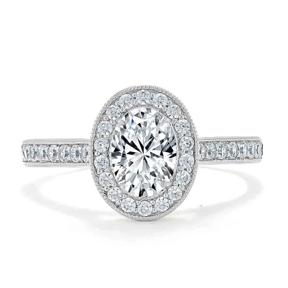 Cloud Jewel 1.9 Ct Oval Cut Moissanite Ring - 14K White Gold Plated Ring - Halo Beautiful Special Occasion Ring - Latest Engagement Wedding Ring for Women - Special Occasion Ring Women