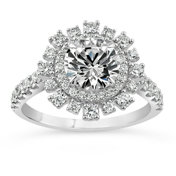 Cloud Jewel 1.9 Ct Round Cut Moissanite Ring - 14K White Gold Plated ...
