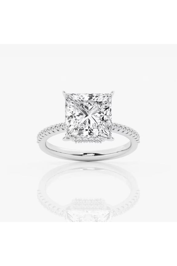 14K Silver Ring - 2 Ct VVS1/D Princess Cut Diamond Ring for Her - Hidden Halo Engagement Wedding Ring for Special Occasion - Diamond Ring For Women Falling In Love - Silver Rings