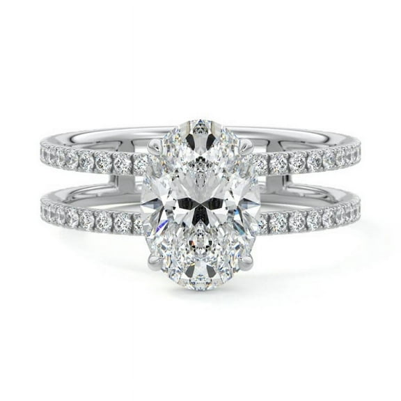 Cloud Jewel 14K White Gold Over Ring - Stunning 1.8 Ct Oval Cut Lab Created Diamond Ring - Wedding Engagement Enhancer Ring for Women's - Ideal for Proposals and Gifts Giving on Special Occasions