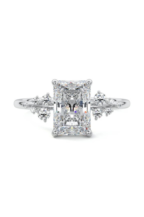 14K White Gold Plated Anniversary Rings - 1.9 Ct Radiant Cut Moissanite Rings - Wedding Engagement Rings for Women's - Wedding Proposal Rings for Sister - Causal Stacking Ring