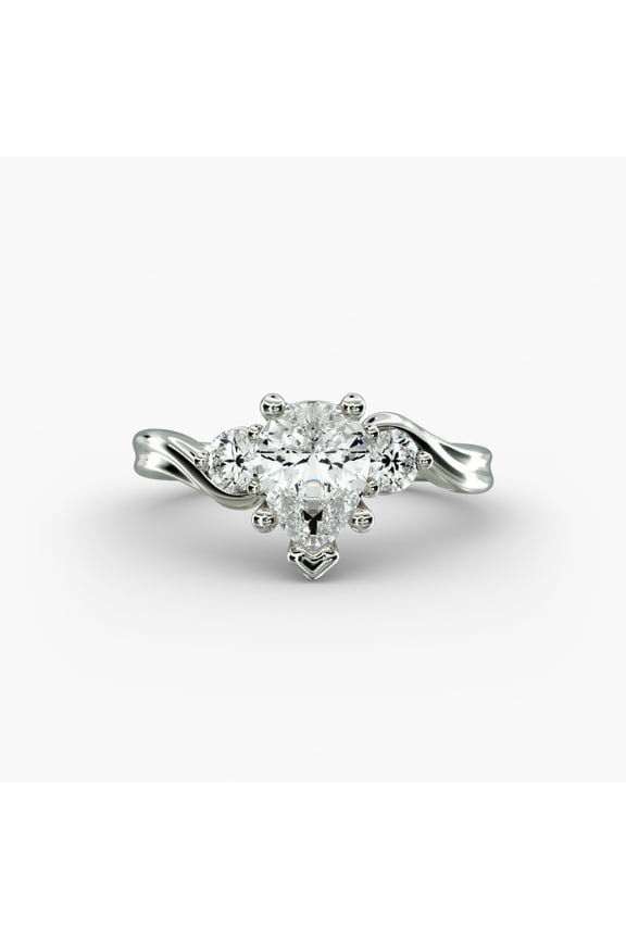 14K White Gold Plated Ring - 1.8 Ct Pear Cut Moissanite Ring - Engagement Moissanite Ring for Women's - Gorgeous Anniversary Gift for Her - Three Stone Engagement Wedding Ring