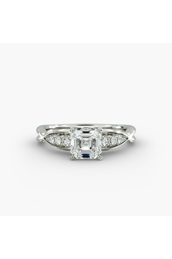 14K White Gold Plated Ring for Her - 1.9 Ct Asscher Cut Moissanite Ring - Beautiful Special Ring - Forever Ring for Women - Gorgeous Anniversary Gift for Women