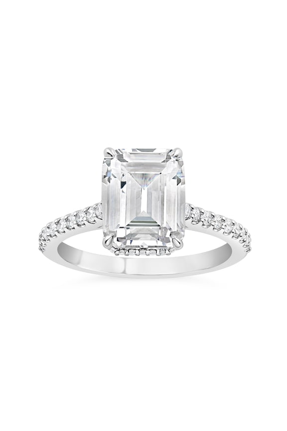 14K White Gold Plated Rings - 1.9 Ct Emerald Cut Moissanite Rings - Elegant Anniversary for Women - V Shape Moissanite Beautiful Occasion Rings - Special Occasion Ring Women