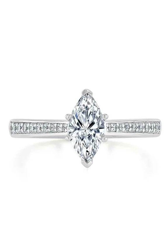 14k White Gold Plated Ring - Marquise Cut Excellent 1.9 Ct Moissanite Anniversary Ring - Wedding Ring for Her - Latest Engagement Moissanite Ring for Her - Special Occasion Ring Women