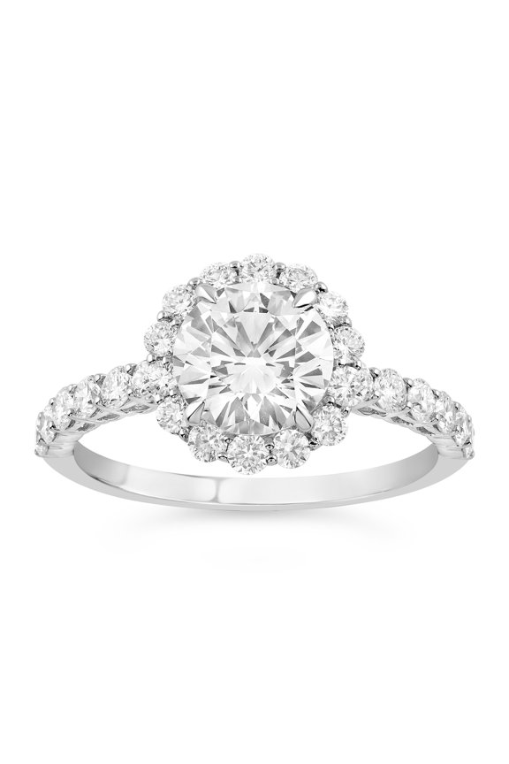 2.1 Ct Round Cut Moissanite Ring - 14k White Gold Plated Ring - Multi Moissanite Ring for Her - Halo Moissanite Ring for Her - Gift for Birthday -