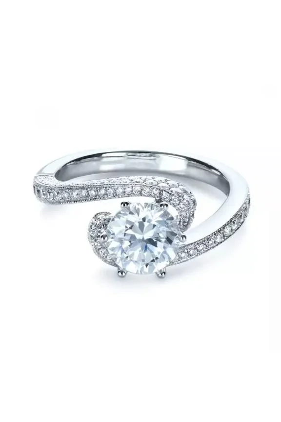 2.1 Ct Round Cut Moissanite Ring - 14k White Gold Plated Women Moissanite Ring - Gift for Her - - Swirl Bypass Engagement Moissanite Ring