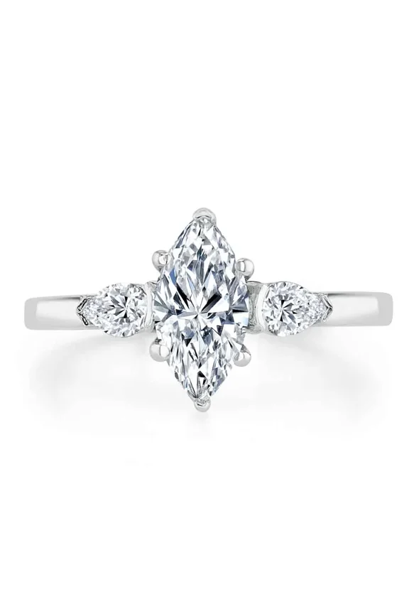 2.2 Ct Marquise Cut Moissanite Ring - 14K White Gold Plated Moissanite Wedding Anniversary Ring - Three Stone Wedding Moissanite Ring - Wedding Anniversary Gift