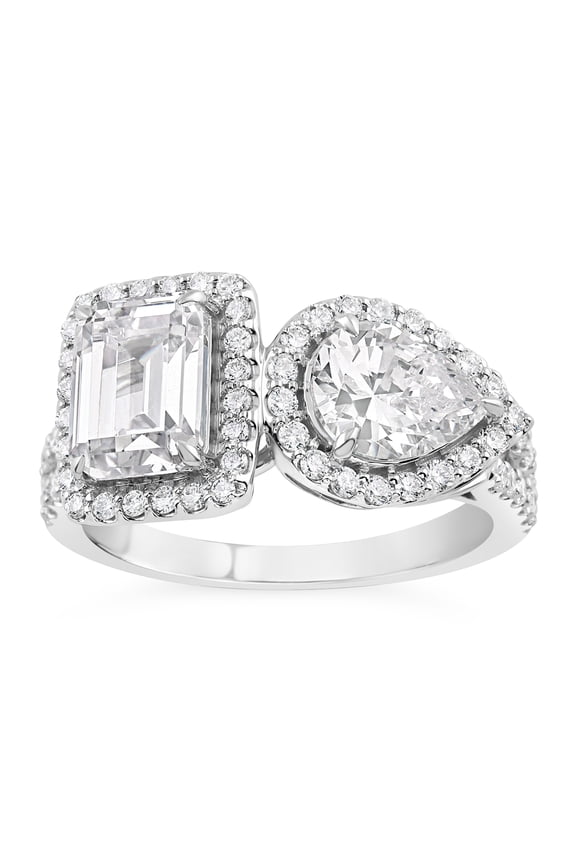 2.2 Ct Pear Cut Moissanite Engagement Ring - 14K White Gold Plated Moissanite Wedding Anniversary Ring - Multi Moissanite Women Rings - Promise Moissanite Anniversary Gifts for Women