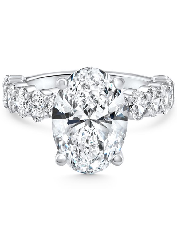 2.3 Ct Oval Cut Lab-Created Simulated Diamond Ring 14K White Gold Plated, 9th Year Anniversary Gift, Past Present Future Jewelry