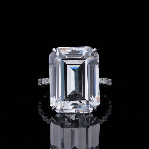 Cloud Jewel 2.4 Ct Elongated Emerald Cut Solitaire with Accents Lab-Created Simulated Diamond Wedding Ring 14K White Gold Plated for Women