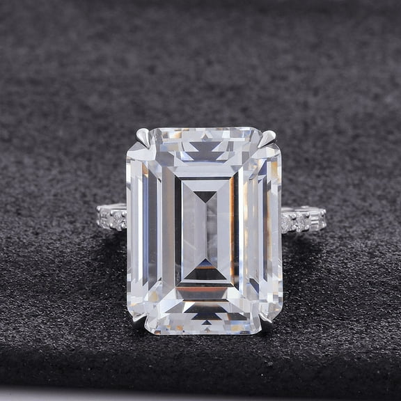 Cloud Jewel 2.4 Ct Emerald Cut Lab-Created Simulated Diamond Solitaire with Accent Engagement Ring 14K White Gold Plated Ring
