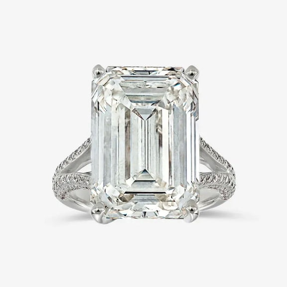 Cloud Jewel 2.5 Ct Emerald Cut Diamond Engagement Ring for Women - Solitaire Design with Accents Ring in 14K White Gold Over - Ideal for Weddings, and Birthday Celebrations - Split Shank Ring