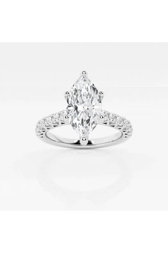 2 Ct Marquise Cut Engagement Ring with Accents for Women - Lab-Created Simulated Diamond in Solitaire Design - 14K White Gold Over - Perfect for Weddings, Anniversaries, and Gifts