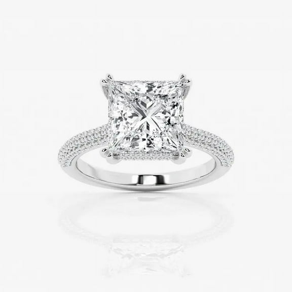 Cloud Jewel 2 Ct Princess Cut Hidden Halo Engagement Ring - Lab Created Diamond - 14K White Gold Over - Solitaire with Accents Ring - Ideal for Women’s Engagement Rings and Special Celebrations