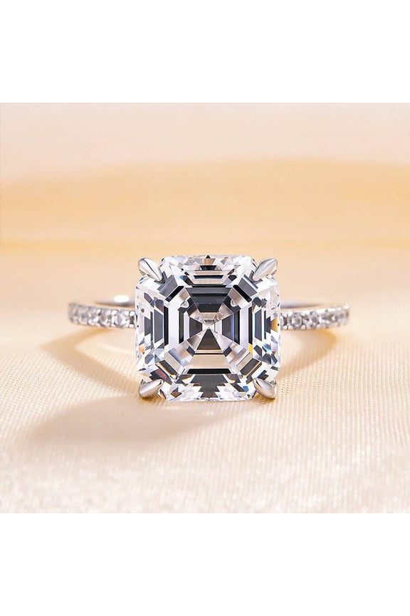 Asscher Cut 1.8 Ct Lab Simulated Diamond Engagement Ring for Women - Solitaire in 14K White Gold Plated - Elegant Three Stone Wedding Jewelry