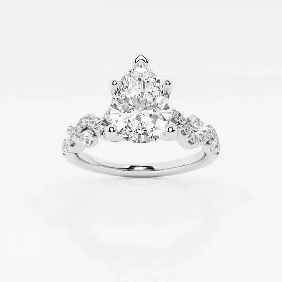 Cloud Jewel Beautiful 1.7 Ct Pear Cut Lab Created Diamond Engagement Ring - 14K White Gold Plated Wave Shank Ring - Perfect for Women’s Bridal Jewelry - Ideal Gift for Birthdays and Anniversaries