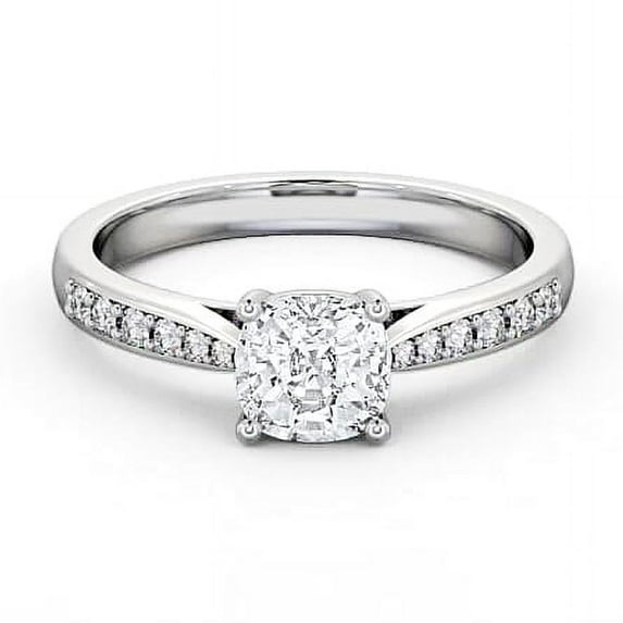 Cloud Jewel Cushion Cut 1.9 Ct Solitaire with Accent Diamond Rings - 14K White Gold Plated Jewelry - Classic Wedding Engagement Ring for Women's - Solitaire with Accent Design
